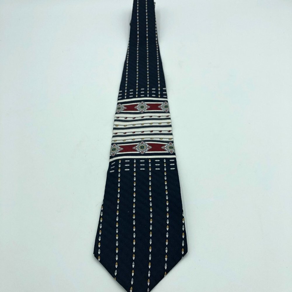 Oscar De La Renta Blue White and Red Silk Tie